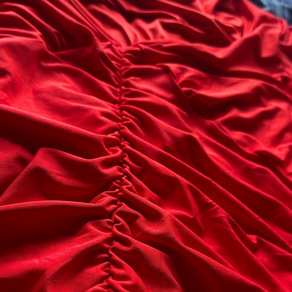 Chic Red Ruched Bodysuit - Picture 6 of 6